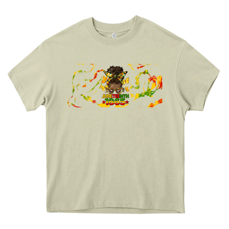 Juneteenth Afro Messy Bun Libbey Glass Heavy Core Tee by HRA Design Shop | Teevron