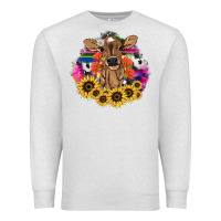Oatmeal Heather Baby Cow flower Premium Sweatshirt - HowdyJamesFarm