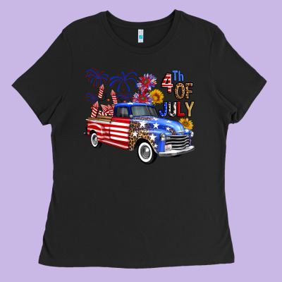 Western Truck Fourth Of July America Ladies Tee Designed By Fadigitalartstudio