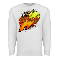 Oatmeal Heather Softball game day leopard fire and ball Premium Sweatshirt - HowdyJamesFarm