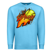 Ocean Blue Softball game day leopard fire and ball Premium Sweatshirt - HowdyJamesFarm