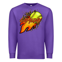 Purple Softball game day leopard fire and ball Premium Sweatshirt - HowdyJamesFarm