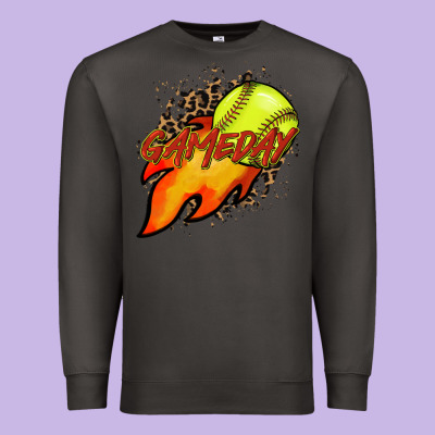 Softball Game Day Leopard Fire And Ball Premium Sweatshirt Designed By Howdyjamesfarm