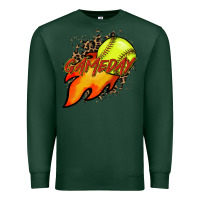 Sports Green Softball game day leopard fire and ball Premium Sweatshirt - HowdyJamesFarm