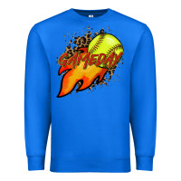 True Royal Softball game day leopard fire and ball Premium Sweatshirt - HowdyJamesFarm