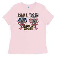 Bubblegum Pink small town usa Ladies Tee - CowhideDigitalArt