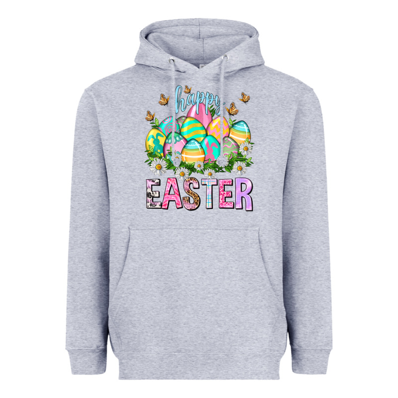 Happy Easter With Eggs Easter Day Heavyweight Hoodie by HowdyJamesFarm | Teevron