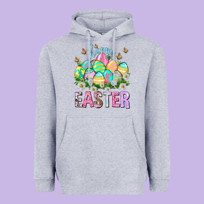 Happy Easter With Eggs Easter Day Heavyweight Hoodie Designed By Howdyjamesfarm