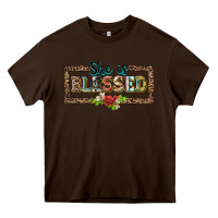 Chocolate Brown she is blesssed floral Heavy Core Tee - BarkalooDesign