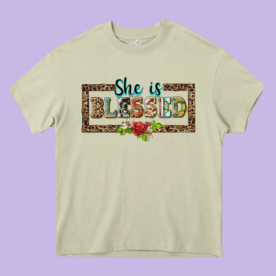 She Is Blesssed Floral Heavy Core Tee Designed By Barkaloodesign
