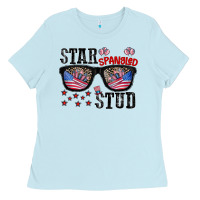 Baby Blue star spangled stup Ladies Tee - CowhideDigitalArt