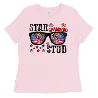 Bubblegum Pink star spangled stup Ladies Tee - CowhideDigitalArt
