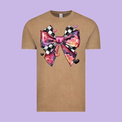 Coquette Bow Floral Checkered Pattern Vintage Tee Designed By Jahusdesignshop