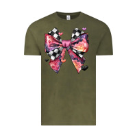 Vintage Olive coquette bow floral checkered pattern Vintage Tee - JahusDesignShop