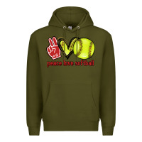 Army Green Peace love Softball Premium Hoodie - HowdyJamesFarm