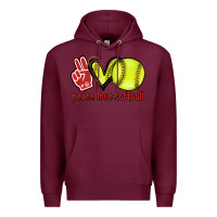Burgundy Peace love Softball Premium Hoodie - HowdyJamesFarm