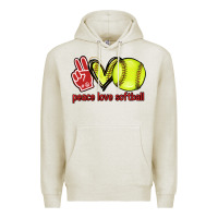 Oatmeal Heather Peace love Softball Premium Hoodie - HowdyJamesFarm