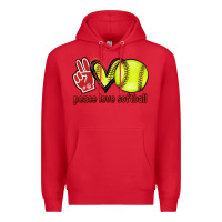 Red Peace love Softball Premium Hoodie - HowdyJamesFarm