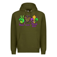 Army Green peace love mardi gras Premium Hoodie - JahusDesignShop