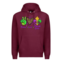 Burgundy peace love mardi gras Premium Hoodie - JahusDesignShop