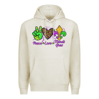 Oatmeal Heather peace love mardi gras Premium Hoodie - JahusDesignShop
