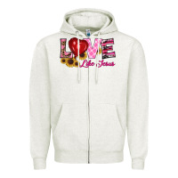 Oatmeal Heather valentine's day love like jesus Zipper Hoodie - RanaPortraitStore