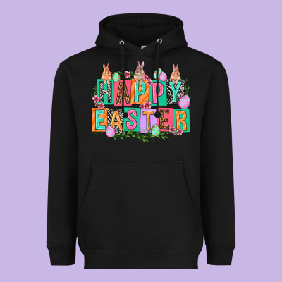 Happy Easter With Plate Letters Easter Day Heavyweight Hoodie Designed By Howdyjamesfarm