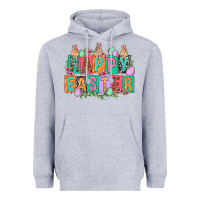 Heather Grey Happy Easter with plate letters Easter Day Heavyweight Hoodie - HowdyJamesFarm