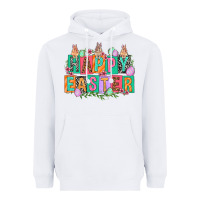 White Happy Easter with plate letters Easter Day Heavyweight Hoodie - HowdyJamesFarm