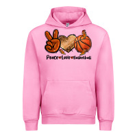 Fuchsia Pink Peace Love Basketball Urban Hoodie - FaDigitalArtStudio