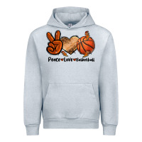 Heather Grey Peace Love Basketball Urban Hoodie - FaDigitalArtStudio