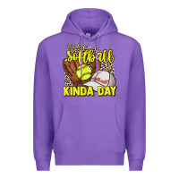Purple It's a Softball kinda day leopard Premium Hoodie - HowdyJamesFarm