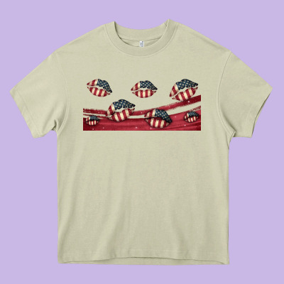 American Flag Lips 16oz Libbey Cup Heavy Core Tee Designed By Hra Design Shop