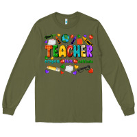 Army Green teacher crayons kids caffeine Long Sleeve Tee - NancyCooperArtShop