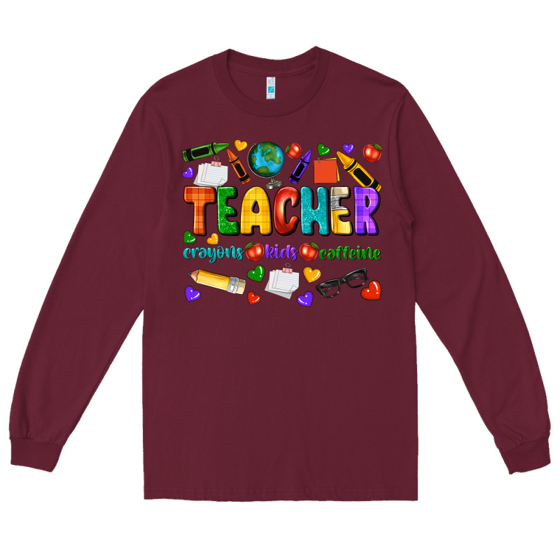 Teacher Crayons Kids Caffeine Long Sleeve Tee by NancyCooperArtShop | Teevron