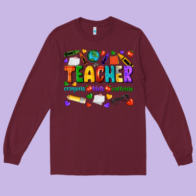 Teacher Crayons Kids Caffeine Long Sleeve Tee Designed By Nancycooperartshop