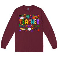 Burgundy teacher crayons kids caffeine Long Sleeve Tee - NancyCooperArtShop