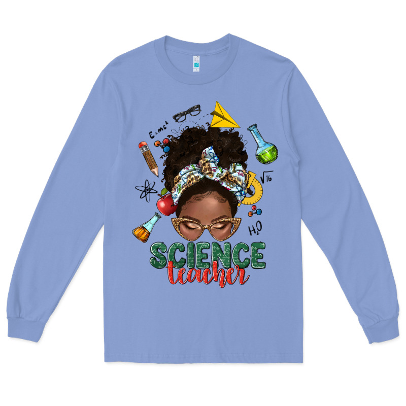 Science Teacher Afro Messy Bun Long Sleeve Tee by NancyCooperArtShop | Teevron