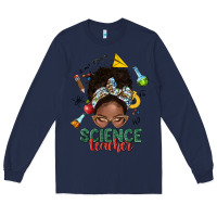 Navy science teacher afro messy bun Long Sleeve Tee - NancyCooperArtShop