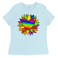 Baby Blue lgbtq color heart and sunflower Ladies Tee - HRA Design Shop
