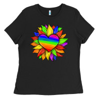 Black lgbtq color heart and sunflower Ladies Tee - HRA Design Shop