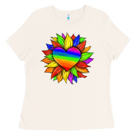 Bone lgbtq color heart and sunflower Ladies Tee - HRA Design Shop