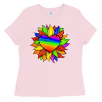 Bubblegum Pink lgbtq color heart and sunflower Ladies Tee - HRA Design Shop