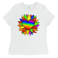 White lgbtq color heart and sunflower Ladies Tee - HRA Design Shop