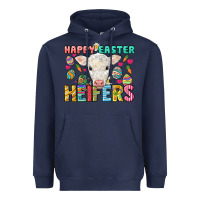 Navy Happy Easter Heifers Easter Day Heavyweight Hoodie - HowdyJamesFarm