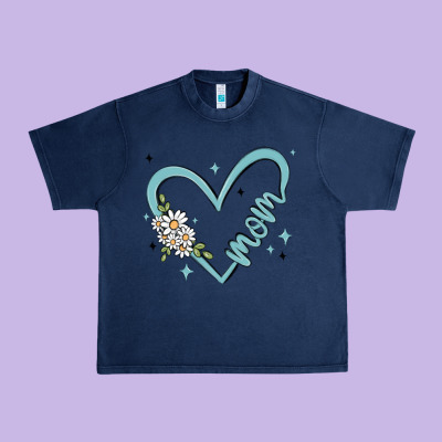 Mom With Heart And Flowers Urban Heavy Tee Designed By Maliassmallbusiness