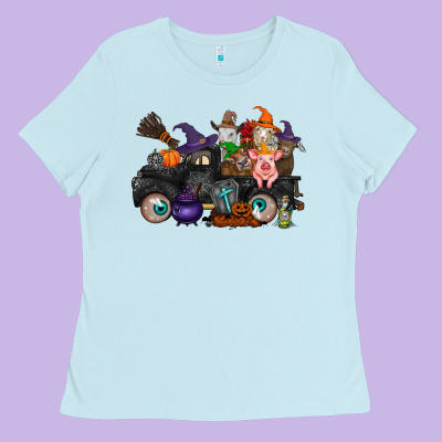 Halloween Farm Animals Truck Ladies Tee Designed By Racoondesign