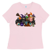 Bubblegum Pink halloween farm animals truck Ladies Tee - RacoonDesign