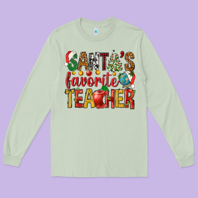 Santas Favorite Teacher Long Sleeve Tee Designed By Nancycooperartshop