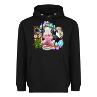 Black Happy Easter Cow with eggs Easter Day Heavyweight Hoodie - HowdyJamesFarm